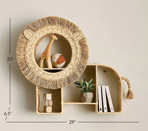 Rattan Lion Shape Shelf Handmade Boho <b>Wicker</b> <b>Decorative</b> <b>Wall</b> Hanging Shelf For Nursery Bedroom Kids Room Children Bedroom - Product Image 5