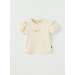 Camiseta de Verano para Niños OZKIZ, 100% Algodón, Cuello Redondo, Estilo Casual, Bordado de Flores para Niñas, Moda de 2 a 6 Años, Venta al por Mayor - Product Image 1