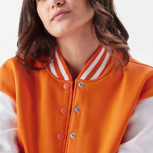 Chaqueta Varsity Naranja de Manga Corta con Cuello Camisero, Suéter Casual de Punto, Unisex, para Otoño - Product Image 5