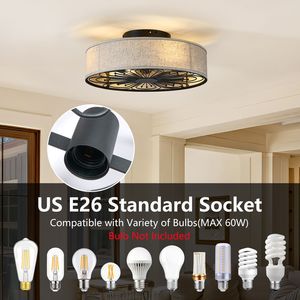 Ventilatore da soffitto a LED bianco stile rustico da 20 pollici con luci, a basso profilo, a incasso, per camera da letto, con telecomando e pale a gabbia - Product Image 4