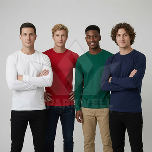 Men's <b>Black</b> Long Sleeve T-<b>Shirt</b> Regular Fit O-Neck Knitted Solid Color Casual Wear Basic <b>Tee</b> 100% Cotton UPF 50+ 220g - Product Image 6