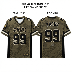 เสื้ออเมริกันฟุตบอลแบบยูนิเซ็กซ์ ผ้าโพลีเอสเตอร์ตาข่ายระบายอากาศคุณภาพพรีเมียม 220gsm ลายพราง พิมพ์โลโก้ หมายเลข และชื่อแบบกำหนดเองได้ - Product Image 1
