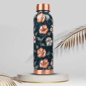 Botella de agua de cobre Azure Arabesque con estampado de arco ornamentado, botella reutilizable para el hogar, oficina, fitness, viajes, uso diario - Product Image 4