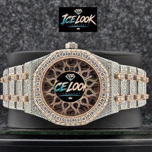 Montre de luxe pour homme ICE LOOK en acier inoxydable 40 mm, analogique à quartz, lunette sertie de diamants, lumineuse, fermoir caché à bouton-poussoir, bracelet 20 mm, style plongeur - Product Image 1