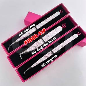 แหนบดึงขนตาปลายเรียว/ปลายไฟเบอร์ สแตนเลสสตีลเคลือบสีเขียว/สีนู้ด รุ่น 45/Boot 90 พร้อมดีไซน์รูปหัวใจแบบเท็ดดี้ - Product Image 1