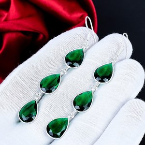 Pendientes de turmalina verde cabujón en plata de ley 925 hechos a mano para mujer, regalo - Product Image 1