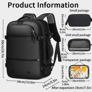Sleek Black Expandable Travel Laptop <b>Backpack</b> <b>Water</b> <b>Resistant</b> Business Duffel Rucksack - Product Image 6