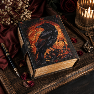 New Era Vintage Leather Hardcover <b>Diary</b> with Raven Stained Glass Design UV Print Sewing Bound 100 Sheets Gift Notebook - Product Image 1