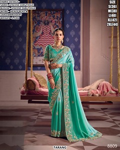 Sari Tradicional Negro Zafiro de Viscosa con Zari, que Absorbe la Humedad, Antiarrugas, para Fiestas y Diwali - Product Image 3