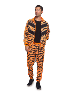 Survêtement coupe baril pour homme en mélange coton-polyester, coupe décontractée, jambe fuselée, sweat à capuche entièrement zippé, style streetwear - Product Image 2