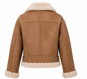 Blouson Bomber en Cuir Véritable pour Femme, Hiver, Manches Longues, Doublure Fourrure, Fermeture Éclair, Imperméable, Léger, Col Montant, Style Décontracté - Product Image 6