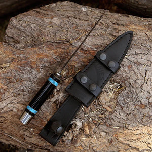 Couteau de chasse à lame fixe en acier Damas avec manche en turquoise et corne de taureau, lame à double tranchant en acier Damas, couteau tactique de survie - Product Image 5