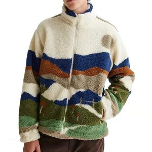 Men <b>Sherpa</b> <b>Lined</b> Zip up <b>Jacket</b> Reversible Plaid Pattern Winter Casual Outerwear Stand Collar OEM Service - Product Image 4