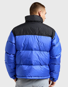 Blouson matelassé coupe-vent bleu pour homme avec blocs de couleur, fermeture éclair, col montant, en polyester épais, idéal pour l'hiver - Product Image 2