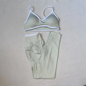 High Waist Solid Color Yoga <b>Leggings</b> Full Length Activewear Women's Sportswear Ribbed Stretch Seamless 220g Pants - Product Image 2