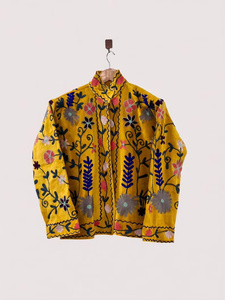 Veste bomber réversible en velours et coton, broderie indienne Suzani vintage, automne/hiver, pour femme, motif floral matelassé, prix d'usine 100% - Product Image 1