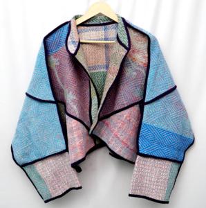 Chaqueta Kantha Vintage de Algodón Puro Ecológico, Transpirable, de Secado Rápido, con Cuello Mandarín, Manga Larga, Multicolor, con Parches Estampados - Product Image 2