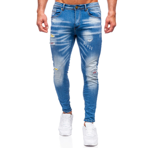 Pantalon en jean décontracté pour homme, coupe ajustée, jambe slim, bleu, tissu en coton respirant, service OEM - Product Image 2