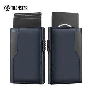 Tilonstar เคสอะลูมิเนียมแบบพกพาสำหรับผู้ชาย, TVC337P ใส่บัตรทำจากหนังแท้มีกระเป๋าแบบบาง - Product Image 1