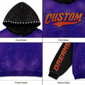 Sweat-shirt à capuche violet Custom Dreams pour homme, streetwear, coupe ample, logo imprimé sur le devant, manches classiques, matière French Terry - Product Image 4