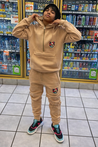 Ensemble de survêtement unisexe épais à demi-zip, 400 g/m², 100 % coton, grandes tailles, coupe ajustée, pour l'hiver - Product Image 5