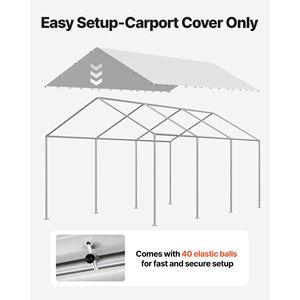 Resistente resistente 10X20 ft impermeabile Carport sostituzione tettoia per Garage tenda superiore telone Grey telaio Bugger palla non - Product Image 5