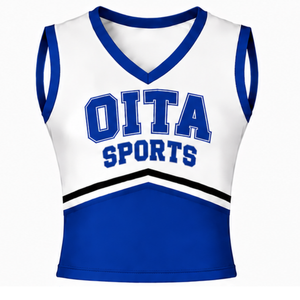 Haut d'uniforme de cheerleading bleu roi sans manches, col en V, pour entraînement de danse d'équipe, compétition, vêtements de sport athlétiques - Product Image 1