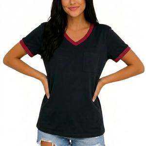 T-shirts décontractés pour femmes, col en V, brodés sur mesure, en coton respirant, à manches courtes, pour l'été - Product Image 2