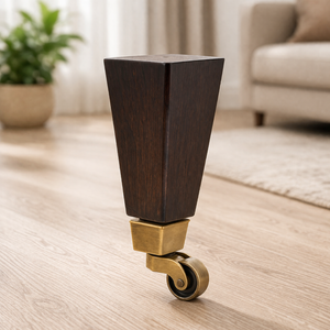 Wholesale Solid Wood Square Tapered Furniture <b>Legs</b> With Brass Caster Wheels Custom Wooden Sofa Feet <b>Replacement</b> Parts - Product Image 3
