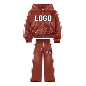 Custom Streetwear Tracksuit Unisex Breathable Custom <b>Screen</b> <b>Printed</b> Hoodie & Stacked Flare Pants Streetwear - Product Image 1