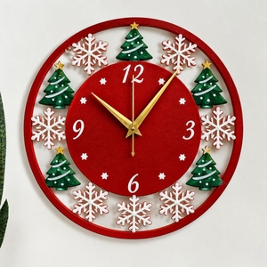 Handcrafted Christmas Theme Wooden <b>Wall</b> Clock Red Green Festive Holiday Season <b>Wall</b> Decor for Living Room Office <b>Desk</b> | - Product Image 6