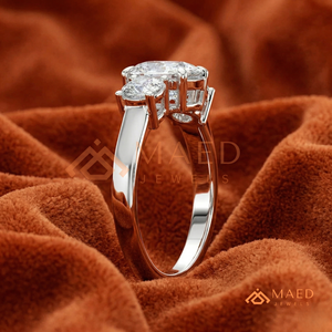 Sterling Silver Oval & Round Cut Solitaire – Classic Three-<b>Stone</b> Statement Band Lab-Diamond Simulant Engagement Style - Product Image 2