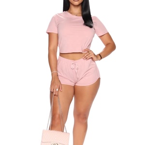 Conjuntos de Ropa al por Mayor de Última Moda, Camiseta y Pantalones Cortos Casuales para Mujer, Trajes Deportivos de Verano de Poliéster/Algodón - Product Image 6