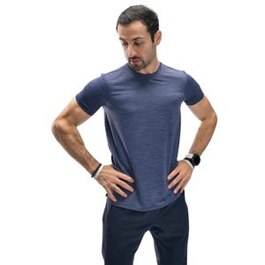 Men's <b>Navy</b> Blue Slim Fit Crew Neck Short Sleeve T Shirt Plain Stretch Casual Tee - Product Image 1