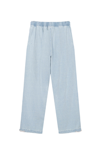 Pantalones Vaqueros de Pierna Recta Azul Claro con Cintura Ajustable con Cordón, Corte Regular, Estilo Casual Urbano, Talle Medio, Tela de Algodón, para Primavera - Product Image 2