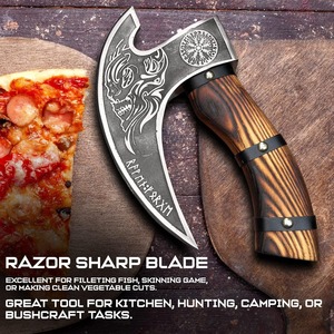 Cortador de Pizza Estilo Vikingo, Cuchillo Ulu Hecho a Mano con Hoja Grabada, Mango de Madera Resistente con Agarre de Cuero, Incluye Funda de Cuero - Product Image 6