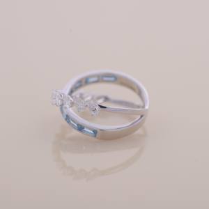 IGI Certified Pear Diamond and Blue Baguette Wrap Crossover Ring In <b>Solid</b> 925 Sterling <b>Silver</b> - Product Image 2