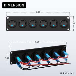 แผงสวิตช์แบบโยกทรงกลม 6 ช่อง 12VDC 20A SPST เปิด-ปิด พร้อมไฟ LED สีฟ้าสำหรับใช้ในยานยนต์ - Product Image 2