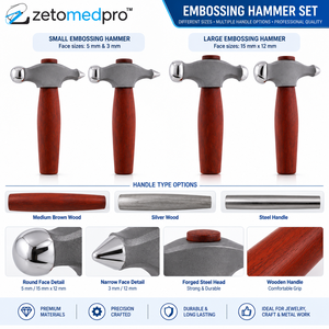Marteau à embosser ZETOMEDPRO, petit, moyen, grand, face de 5 mm, 3 mm, tête de 15 mm x 12 mm, manche en bois de 72 mm, outil de bijouterie, 220 mm - Product Image 4