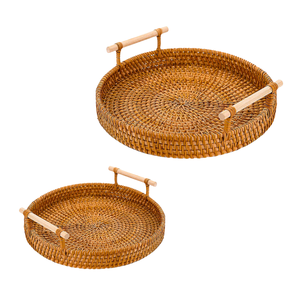 Handwoven RATTAN <b>TRAY</b> FRUIT STORAGE <b>BASKET</b> with Handles Gift, Eco-Friendly Handicraft Product OEM ODM Handicraft Product - Product Image 1