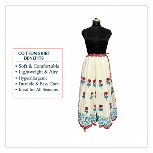 Jupe longue artisanale éthique à empiècements, 100% coton, imprimé floral, style traditionnel indien Kali, taille ajustable à nouer - Product Image 5