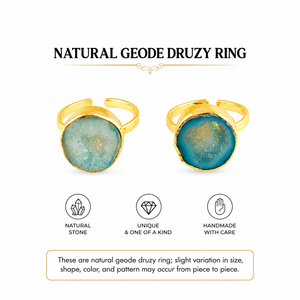 Elegant Aqua Druzy Agate Statement Open <b>Adjustable</b> Fashion <b>Ring</b> 18k Gold Plated Raw Gemstone Unique Trendy Best Fashion Jewelry - Product Image 3