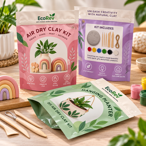 EcoRev Air Dry Clay Kit DIY Craft Set Natural Non Toxic Stand Resealable Pouches BOPP/VMCPP Zipper Top Handmade Art Home ECO64 - Product Image 1