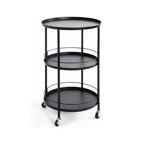 Chariot de service rond compact pour hôtel avec 2 étagères en verre, 4 roulettes pivotantes, design contemporain, mobilier commercial durable - Product Image 3