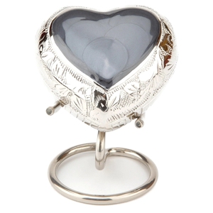 Handcrafted Heart <b>Keepsake</b> Urn Engraved Metal Mini Funeral <b>Ashes</b> Holder with Stand - Product Image 1