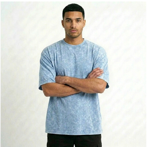 Camiseta de Manga Corta para Hombre, Talla Grande, Tie-Dye, Cuello Redondo, Informal, 100% Algodón, Color Azul Sólido, Protección UV, Secado Rápido, Transpirable - Product Image 6