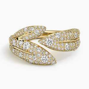 Bague ouverte en or massif 14 carats avec diamant rond de culture et motif branche d'olivier pour femme, cadeau de fiançailles surprise pour petite amie - Product Image 1