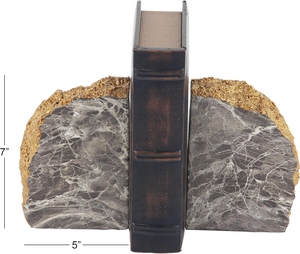 Marble Bookends With Gold Edge Irregular Shape Contemporary Stone Bookends 2Pcs 7x5 Inches - Product Image 1