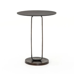 Artisian Modern Brass Circular Tray Side <b>Table</b> with Handle Portable Round End <b>C</b> Shaped <b>Table</b> for Living Room - Product Image 5