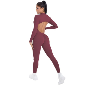 Women Long Sleeve Front Zipper Yoga <b>Jumpsuit</b> Seamless Fitness Romper High Elastic Sports Bodysuit <b>Workout</b> Gym Clothing - Product Image 3